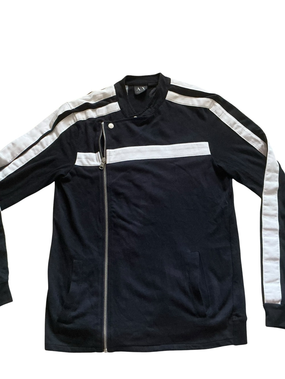 Armani Exchange men’s track jacket black with white stripes zipper front size M